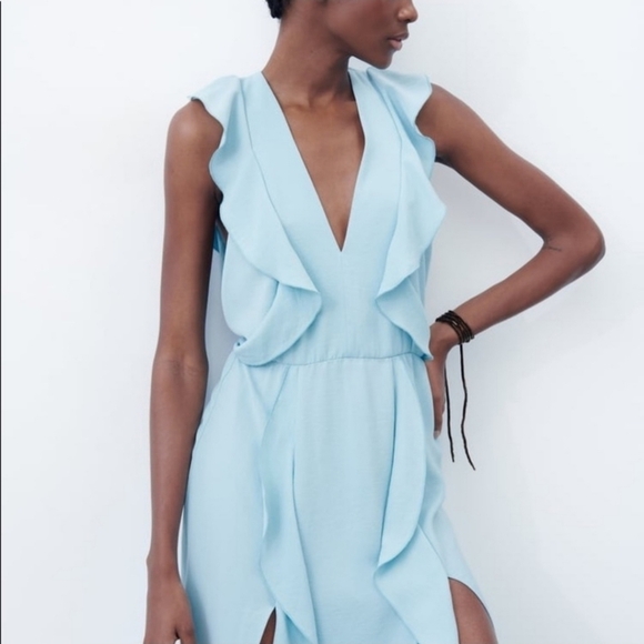 Zara Flowy Pastel Light Blue Midi Dress  Size Large NWT - Picture 3 of 13
